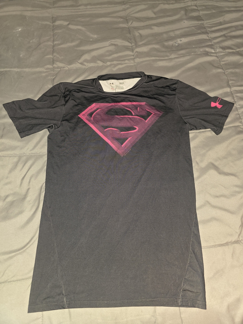 Under Armour Black Tee with Pink Superman Crest